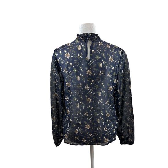 Brand new without Yahs Ladies‎ H&M Navy Blue and Floral Sheer Blouse Size Small - Picture 9 of 13